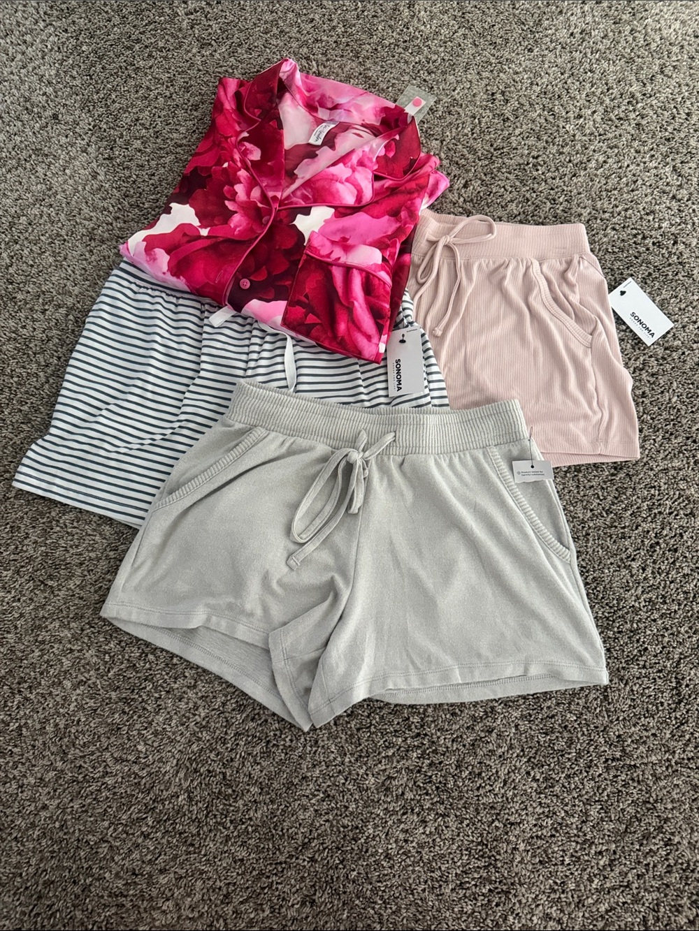 3-Pair Cozy Lounge Shorts Set with Pink Floral Top